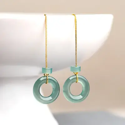 Natural Jade Blue Water Earrings Set for Women