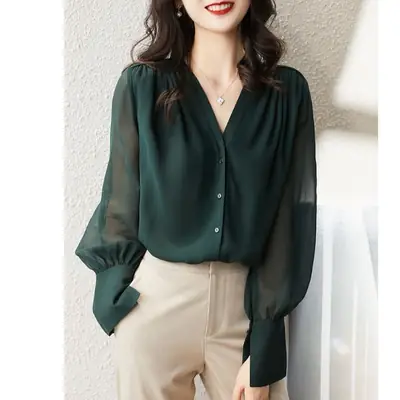 2023 French Style Green Double Layer Shirt