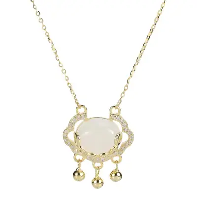 White Chalcedony Safe Lock Necklace for Women