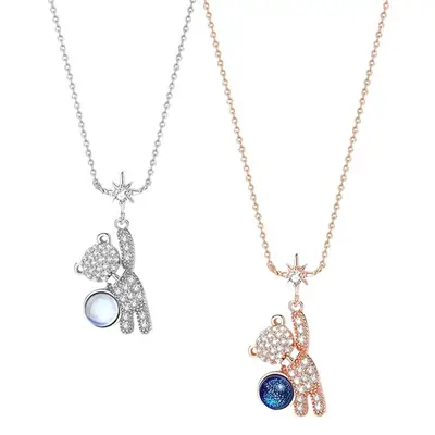 Star-picking Bear Necklace Women's Silver Crystal Chain