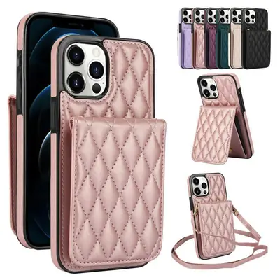 Black Quilted iPhone17 Crossbody Phone Case with Lanyard