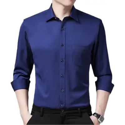 Korean Style Slim Fit Business Men Shirt Blue