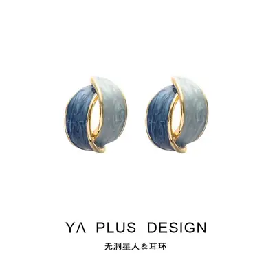 Geometric Blue Gold Earrings for Women