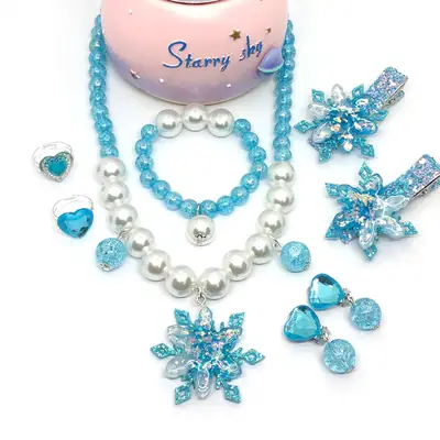 Purple Frozen Snowflake Pearl Necklace Set for Girls