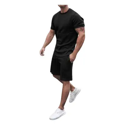 Men Red Short Sleeve Sports Shorts Suit Summer