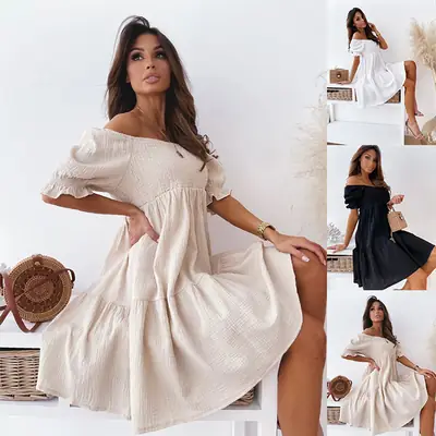 Summer Backless One Shoulder Long Dress Beige