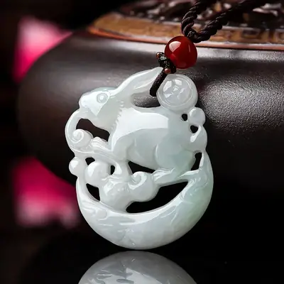 Natural Burmese Jade Rabbit Zodiac Pendant for Men Women