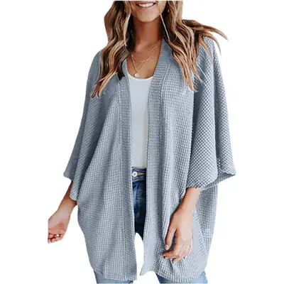 Women's White Knit Cardigan Three-Quarter Sleeve