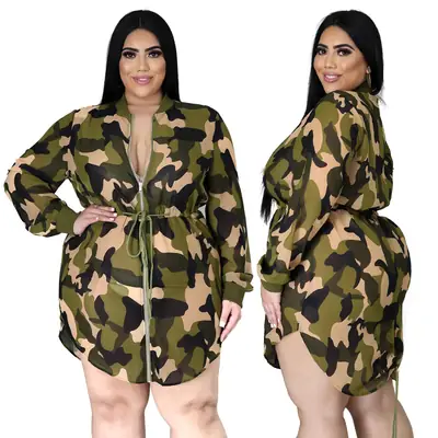 Women Camouflage Printed Slim Fit Dress Plus Size