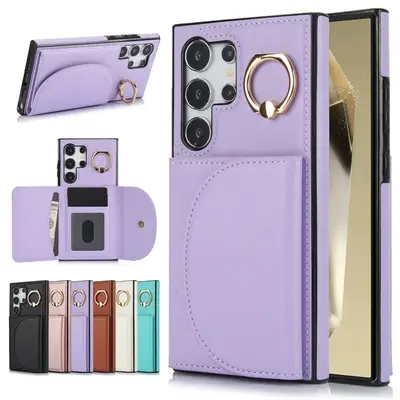 Black Leather Ring Card Holder Mobile Phone Case