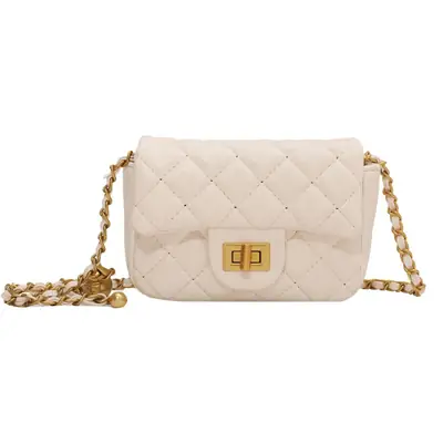 Women's White Ribbed Chain Shoulder Bag 2021