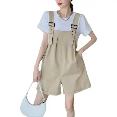 Women's Beige Wide Leg Shorts with Overlap Back