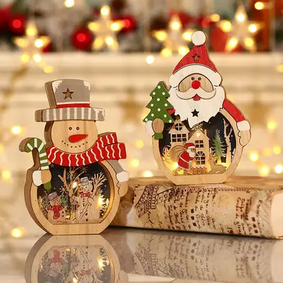 New Christmas Decorated Wooden Santa Claus Ornament Set
