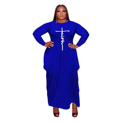 Black Cross Print Plus Size Long Sleeve Dress