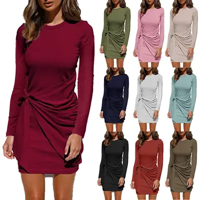 Women's Knot Long Sleeve Dress Mint Blue 2024