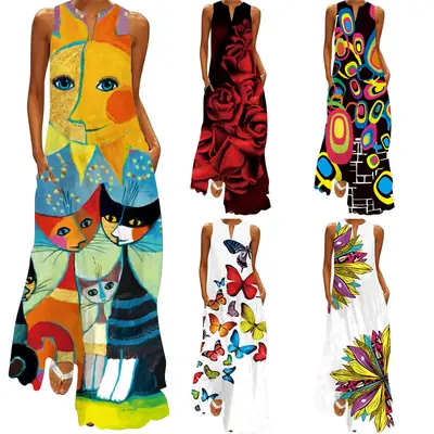 2026 Women's Printed V-Neck Sleeveless Dress
