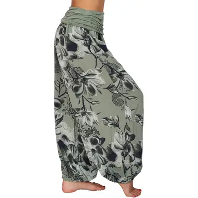 2022 Women's Blue Floral Wide Leg Pants