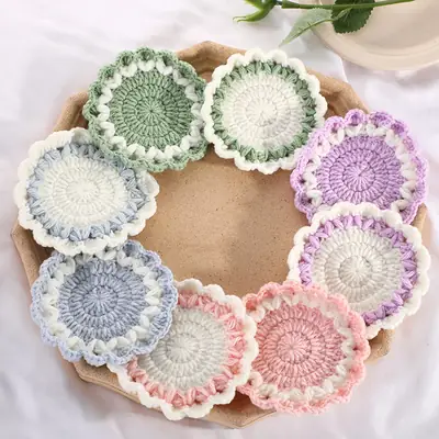 Pink Wave Lace Knitted Flower Coasters