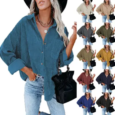 Women's 2025 Cross-Border Cotton Shirt with Lapel Pin