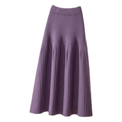 Women's Purple Knitted A-Line Skirt Winter Warm All Match