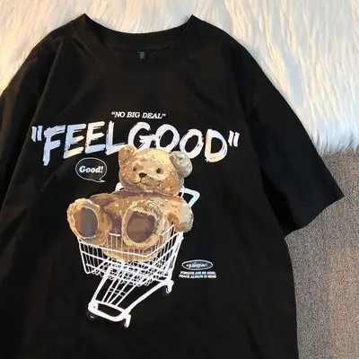 Black Bear Printed T-Shirt Hip Hop Unisex