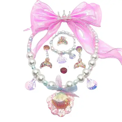 Pink Mermaid Hairpin Necklace Set for Girls
