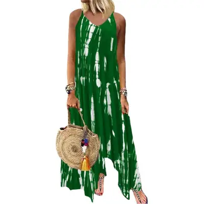 Orange Irregular Tie-Dye Long Skirt Dress for Women