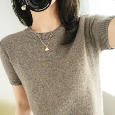 2021 Pink Knitted T-Shirt Short Sleeve Loose Fit