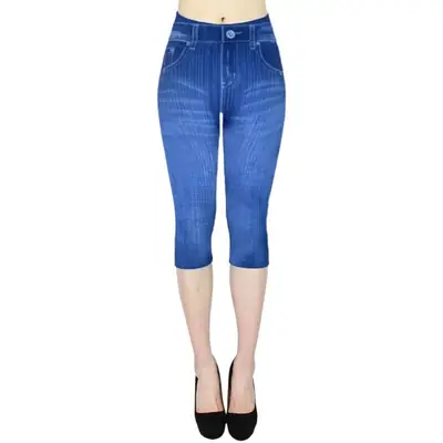 Women Printed Denim Leggings Large Fit Hip Casual