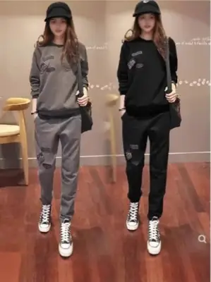 Women Casual Sweatshirt Track Suit Black Grey 2025 Winter
