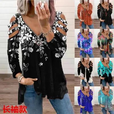 Black Floral Cold Shoulder T-Shirt Women