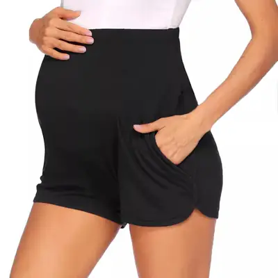 Telescopic Waist Maternity Shorts Black Adjustable