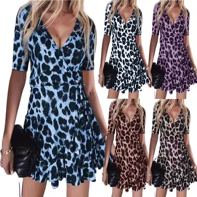 Purple Leopard Ruffled Nightclub Dress for Women