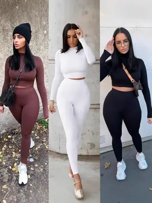 Women's Brown Slim Fit Sports Suit 2021 Autumn Winter
