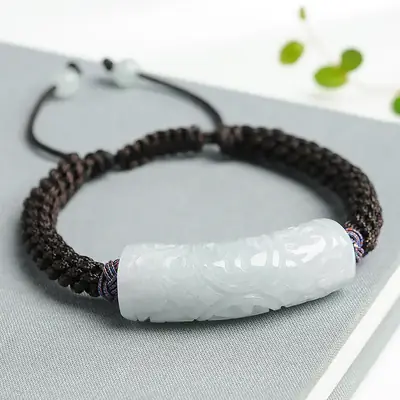 Jade Carved Bracelet for Men Women Couple Handmade Rope