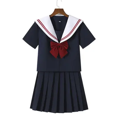 Japanese School Uniform Sailor Suit Navy Blue Red Bow