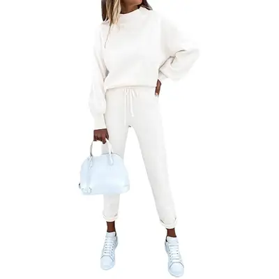 2021 Women's 2-Piece Beige Sweatshirt & Pants Set