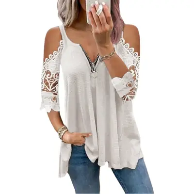 Women Crossbody Sleeve Knitted T-Shirt Maroon Lace