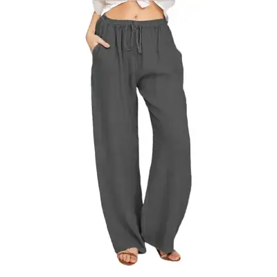 Women's Maroon Loose Cotton Pants Large Casual Wear