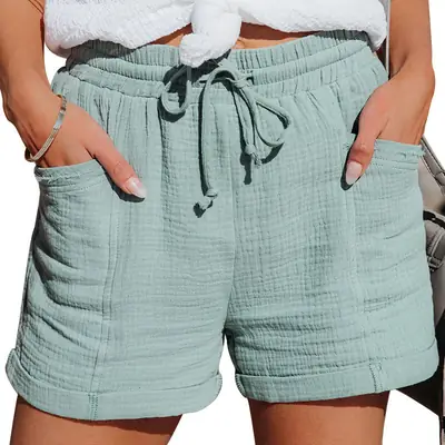 2023 Pink Lace-Up Loose Wide Leg Shorts