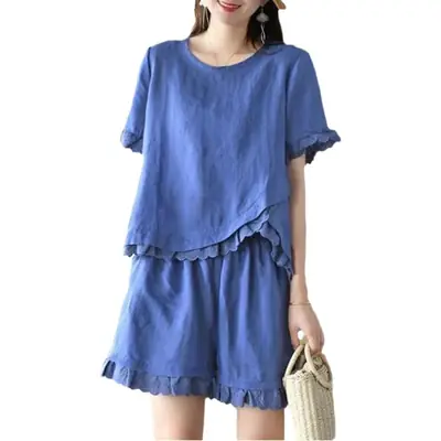 Women 2-Piece Pink Ruffled Casual Suit Set