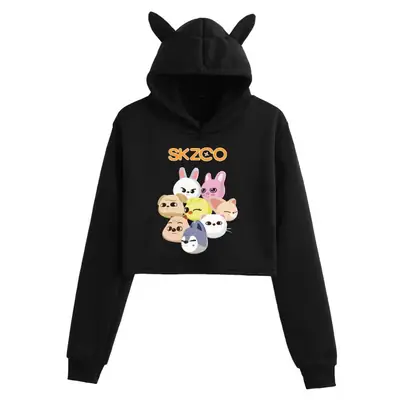 Pink Hoodie with Black Cat Ears & Butter Print
