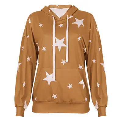 Women Star Print Hoodie Maroon Long Sleeve