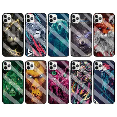 Lion Wolf Protective iPhone Case 14 Pro Max Gloss Glass 11