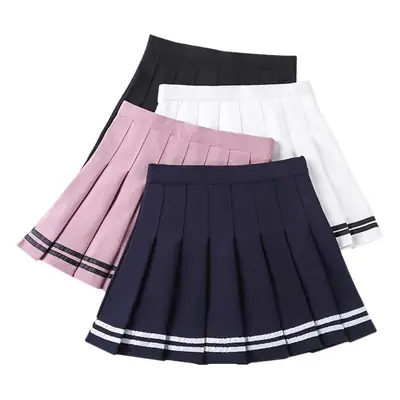 Elasticated Pleated Skirt Student Striped Safety Pants White Black Pink