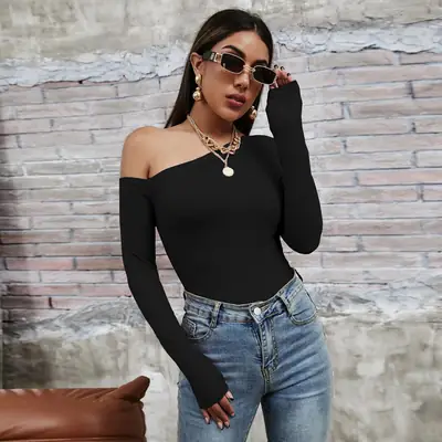2026 Off-Shoulder Long Sleeve Knitted Top