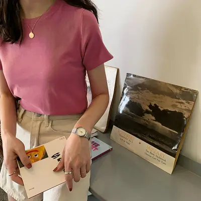 Women Summer T-shirt Short Sleeve Candy Color Round Neck