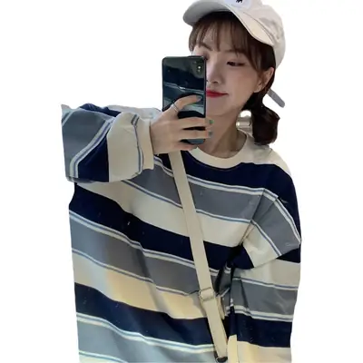 Women Striped Long Sleeve T-Shirt 2021 Spring Autumn