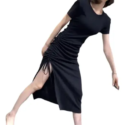2024 Summer Stretch Slim Fit Pleated Lace Side Slit Dress Women
