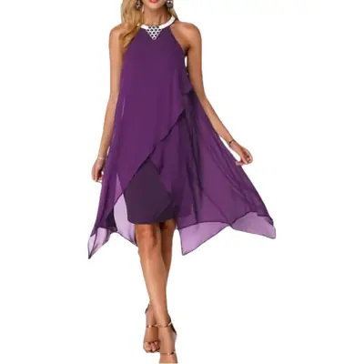 Women's Navy Blue Sleeveless Asymmetrical Dress